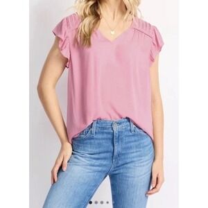 Stitch Fix Les Serein 100% Polyester Jenna Flutter Sleeve Blouse - Pink - Large